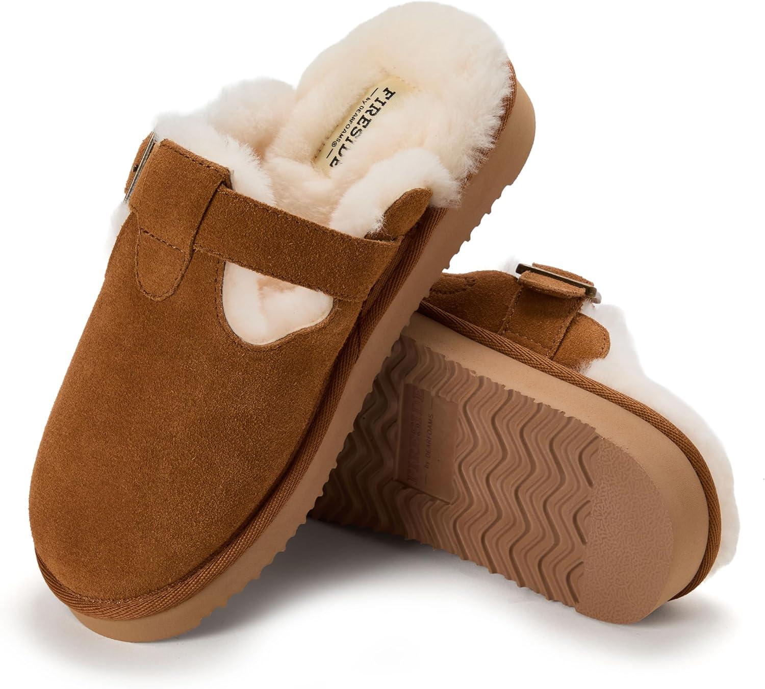 imageFireside By Dearfoams Maitland Womens Slippers Genuine Shearling Suede Scuff Memory Foam House Shoes IndoorOutdoor