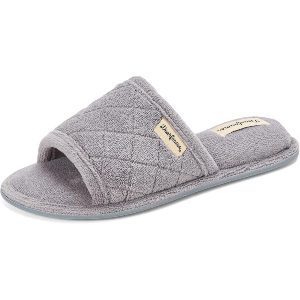 imageDearfoams womens Slipper Memory Foam Summer House Shoe Beatrice Terry SlideMedium Grey Terry