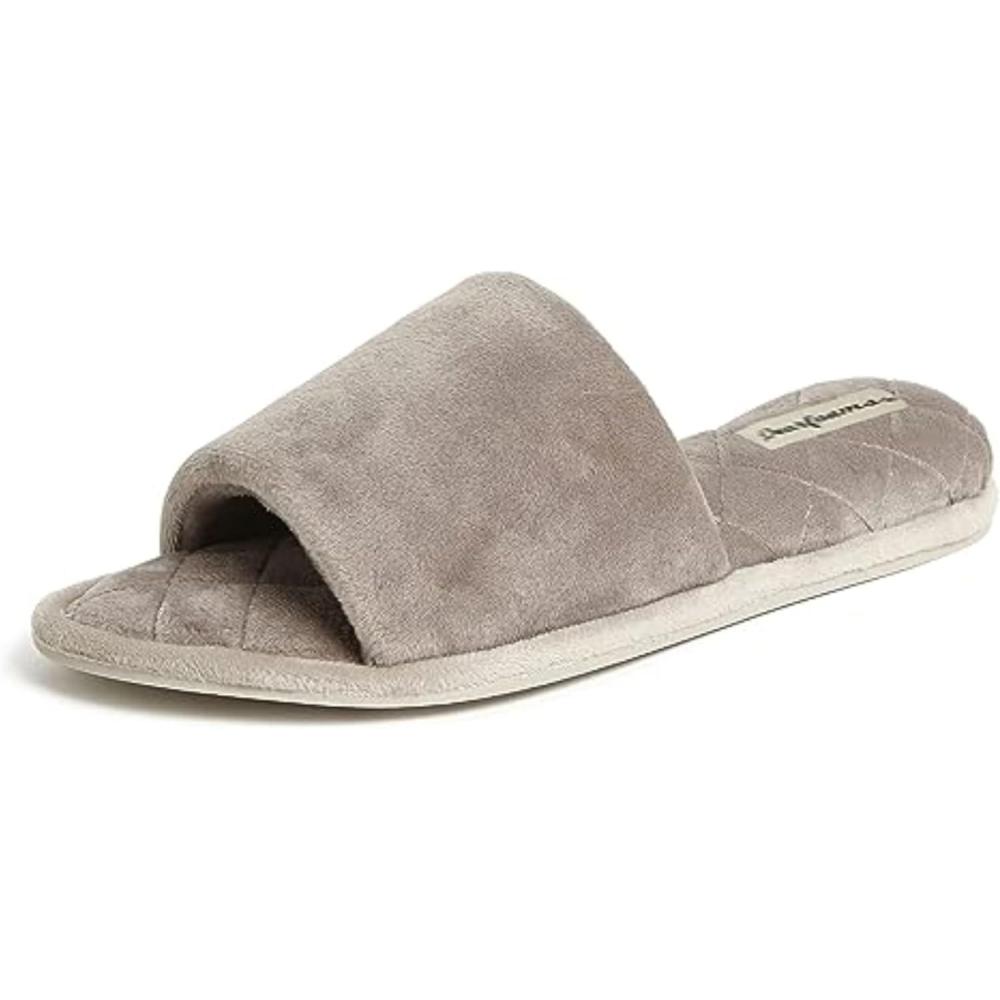 imageDearfoams womens Slipper Memory Foam Summer House Shoe Beatrice Terry SlidePewter Velour
