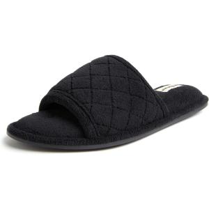 Dearfoams womens Slipper Memory Foam Summer House Shoe Beatrice Terry Slide(Black Terry)