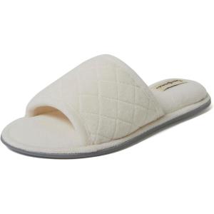 Dearfoams womens Slipper Memory Foam Summer House Shoe Beatrice Terry Slide(White Terry)