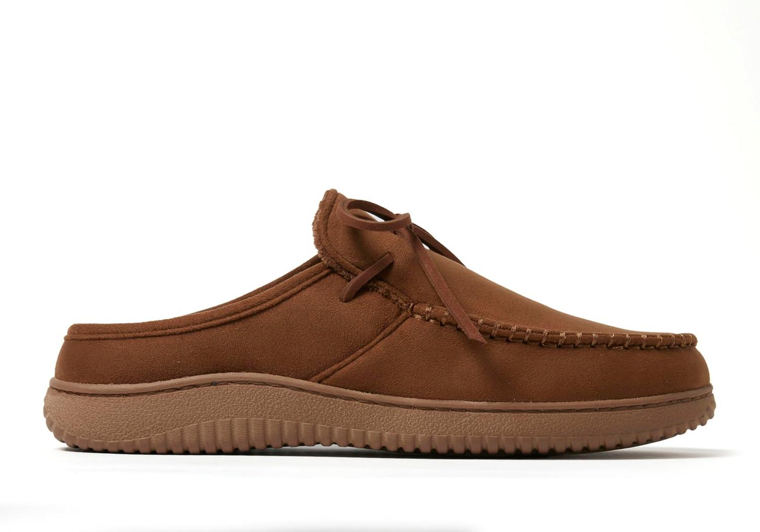 imageDearfoams Mens Fowler Moc Toe Clog With Tie Indoor Outdoor Supportive House ShoeChestnut