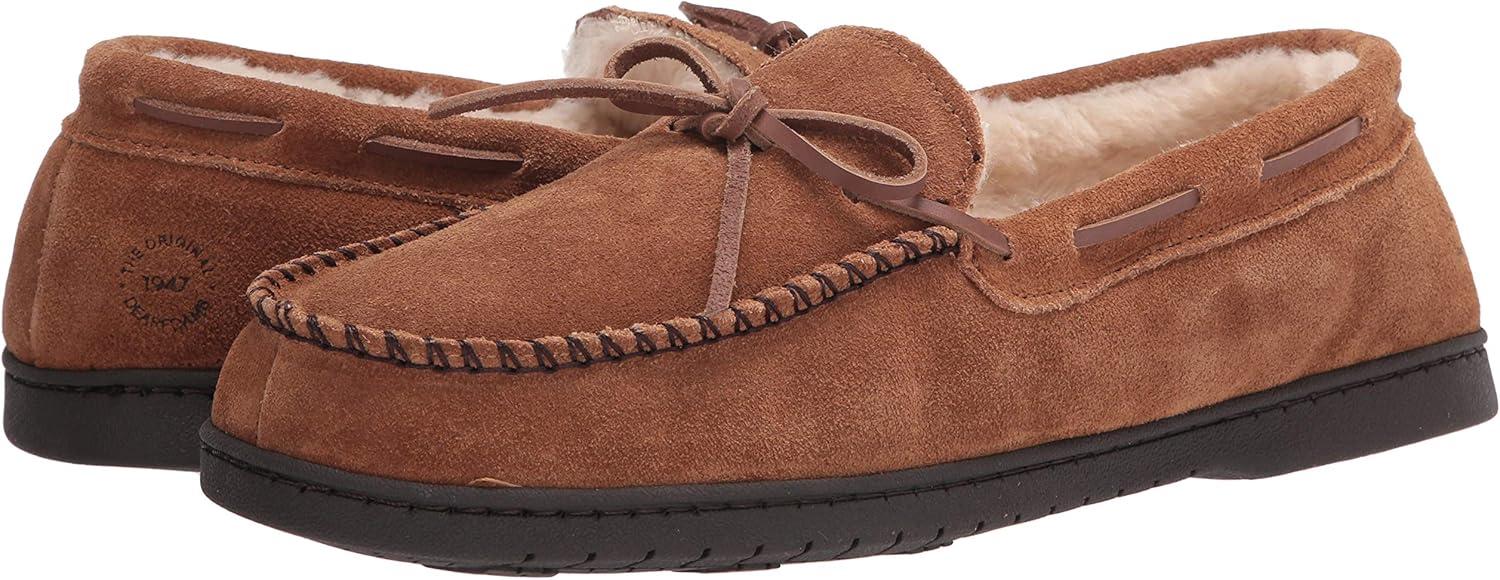 imageDearfoams Mens Hudson Genuine Suede Memory Foam Moccasin With Tie SlipperChestnut