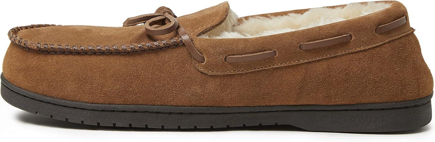 imageDearfoams Mens Hudson Genuine Suede Memory Foam Moccasin With Tie SlipperChestnut