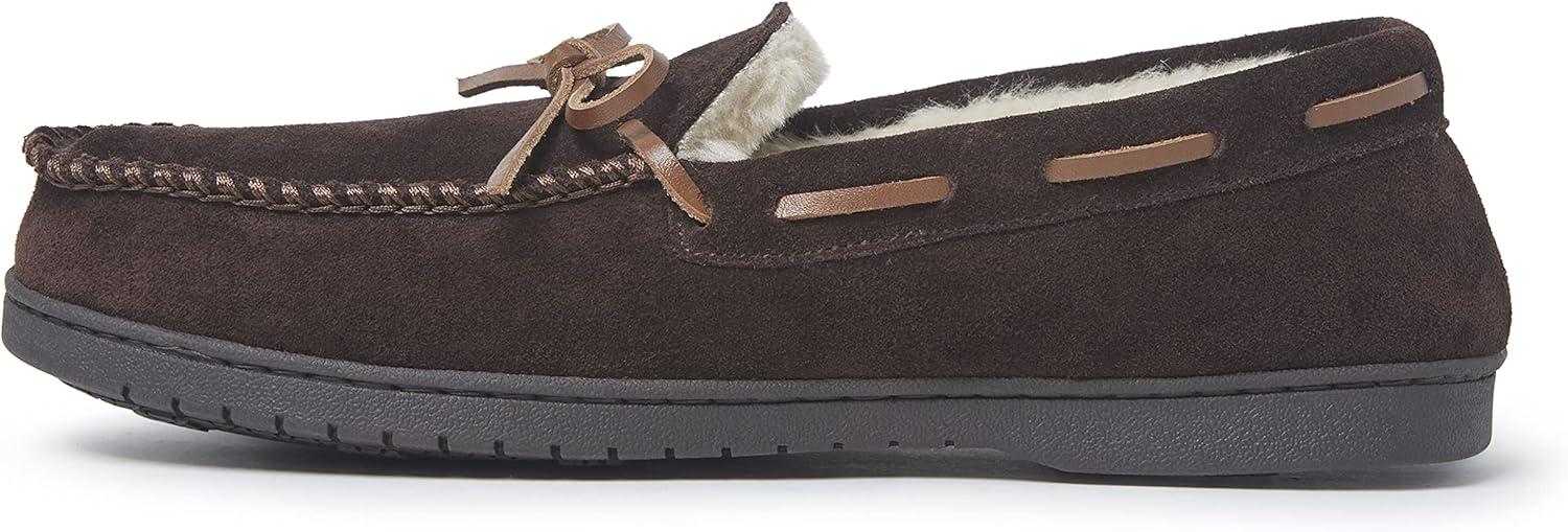 imageDearfoams Mens Hudson Genuine Suede Memory Foam Moccasin With Tie SlipperCoffee