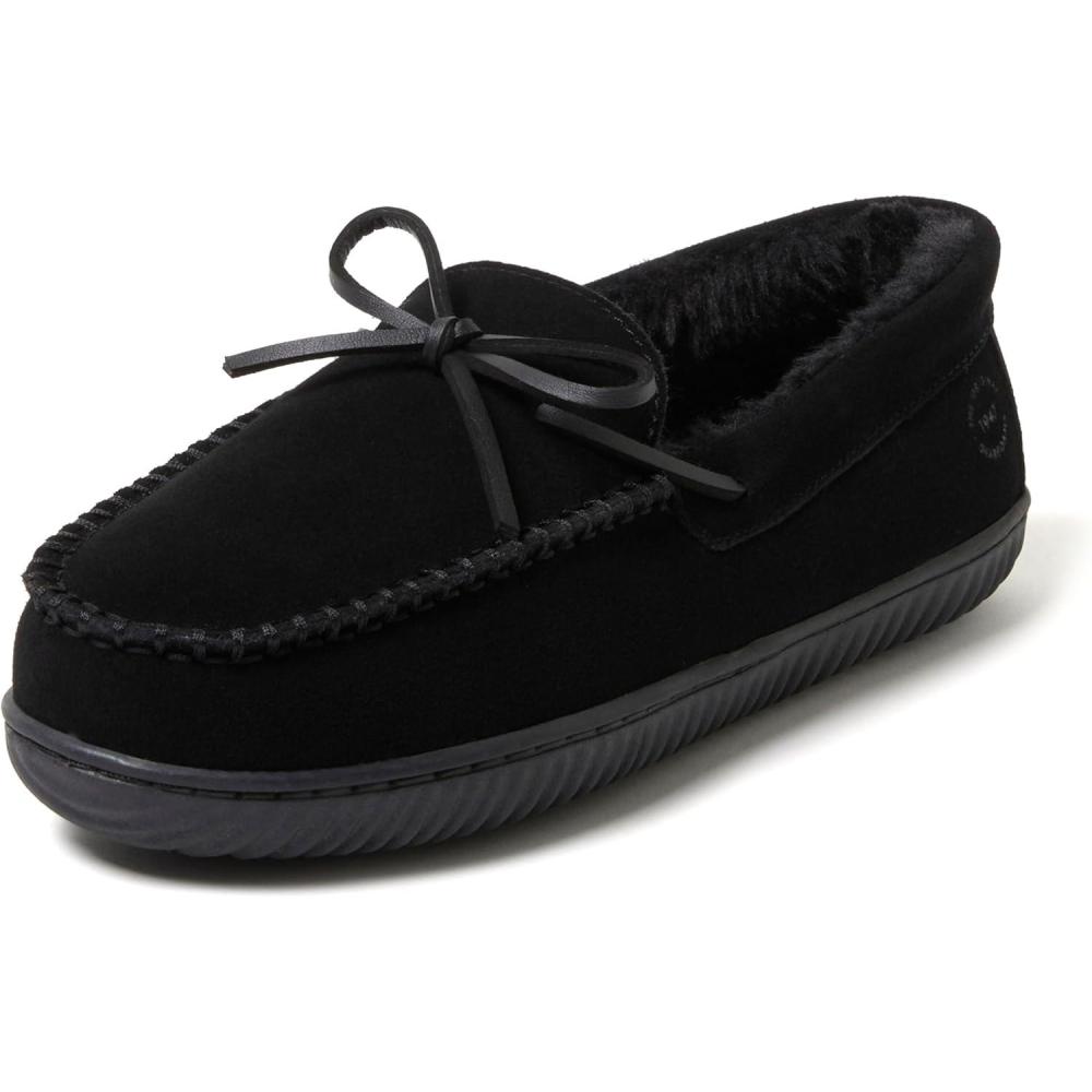 imageDearfoams Mens Hudson Genuine Suede Memory Foam Moccasin With Tie SlipperBlack 2