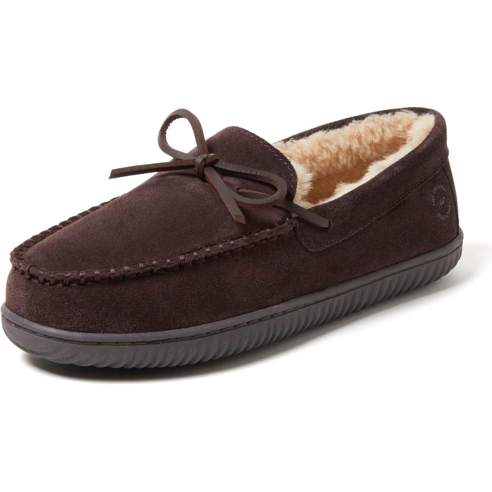 imageDearfoams Mens Hudson Genuine Suede Memory Foam Moccasin With Tie SlipperCoffee 2