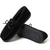 Dearfoams Men’s Hudson Genuine Suede Memory Foam Moccasin With Tie Slipper(Black 2)