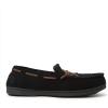 Dearfoams Men’s Hudson Genuine Suede Memory Foam Moccasin With Tie Slipper(Black)