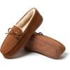Dearfoams Men’s Hudson Genuine Suede Memory Foam Moccasin With Tie Slipper(Chestnut 2)