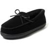 Dearfoams Men’s Hudson Genuine Suede Memory Foam Moccasin With Tie Slipper(Black 2)