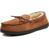 Dearfoams Men’s Hudson Genuine Suede Memory Foam Moccasin With Tie Slipper(Chestnut)