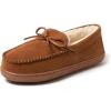 Dearfoams Men’s Hudson Genuine Suede Memory Foam Moccasin With Tie Slipper(Chestnut 2)