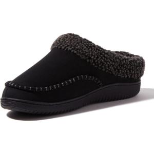 Dearfoams Men’s Breathable Memory Foam Slip on Marshall Indoor House Shoe Moccasin Slipper(Black)