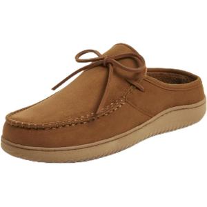 Dearfoams Men’s Fowler Moc Toe Clog With Tie Indoor Outdoor Supportive House Shoe(Chestnut)