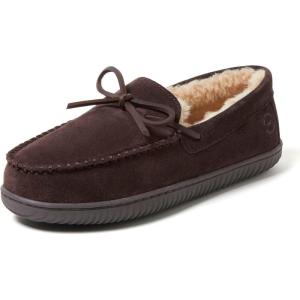 Dearfoams Men’s Hudson Genuine Suede Memory Foam Moccasin With Tie Slipper(Coffee 2)