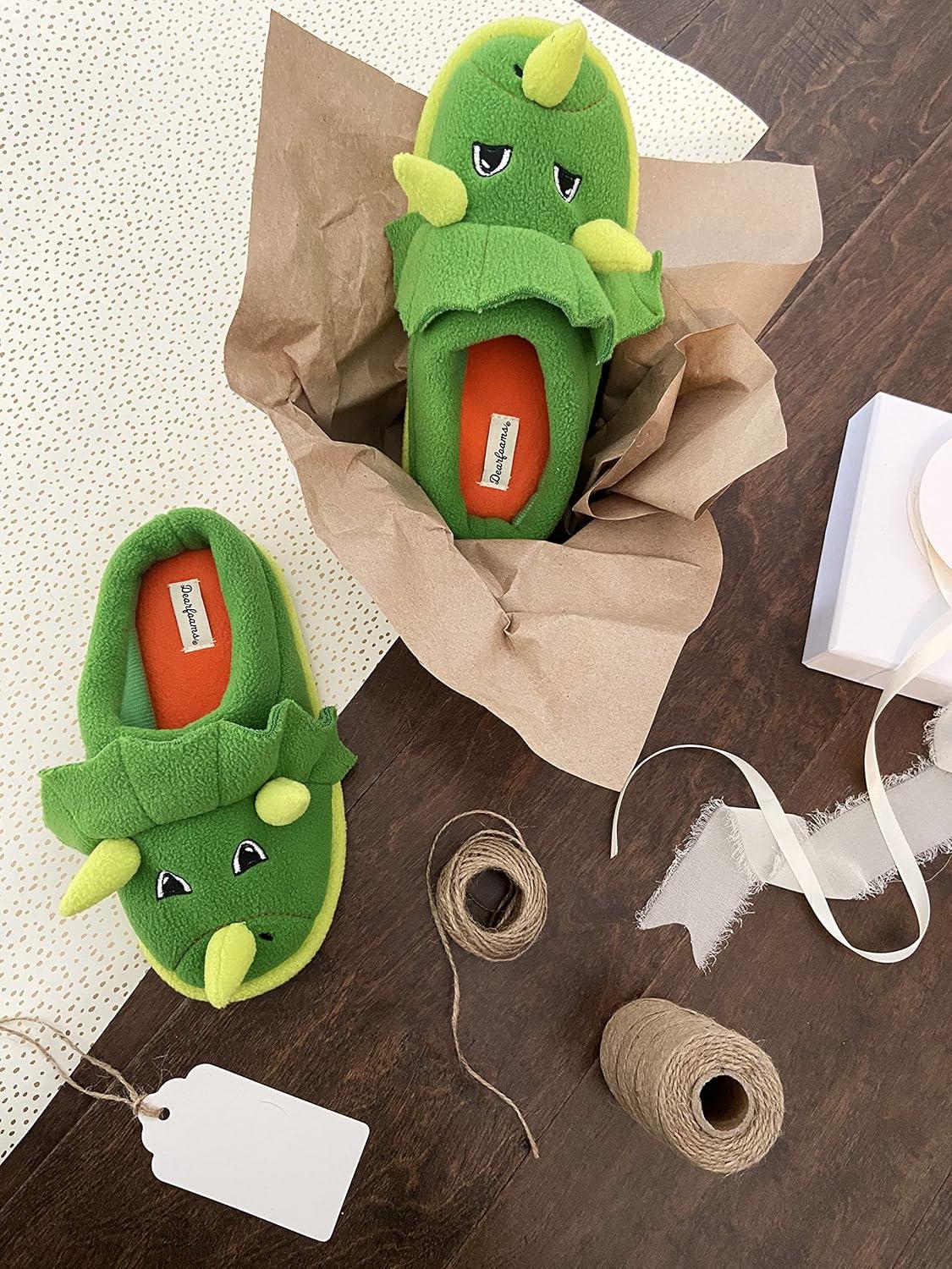 imageDearfoams Kids Kids Toddlers Whimsical Animal Critter Washable SlipperGreen Dinosaur