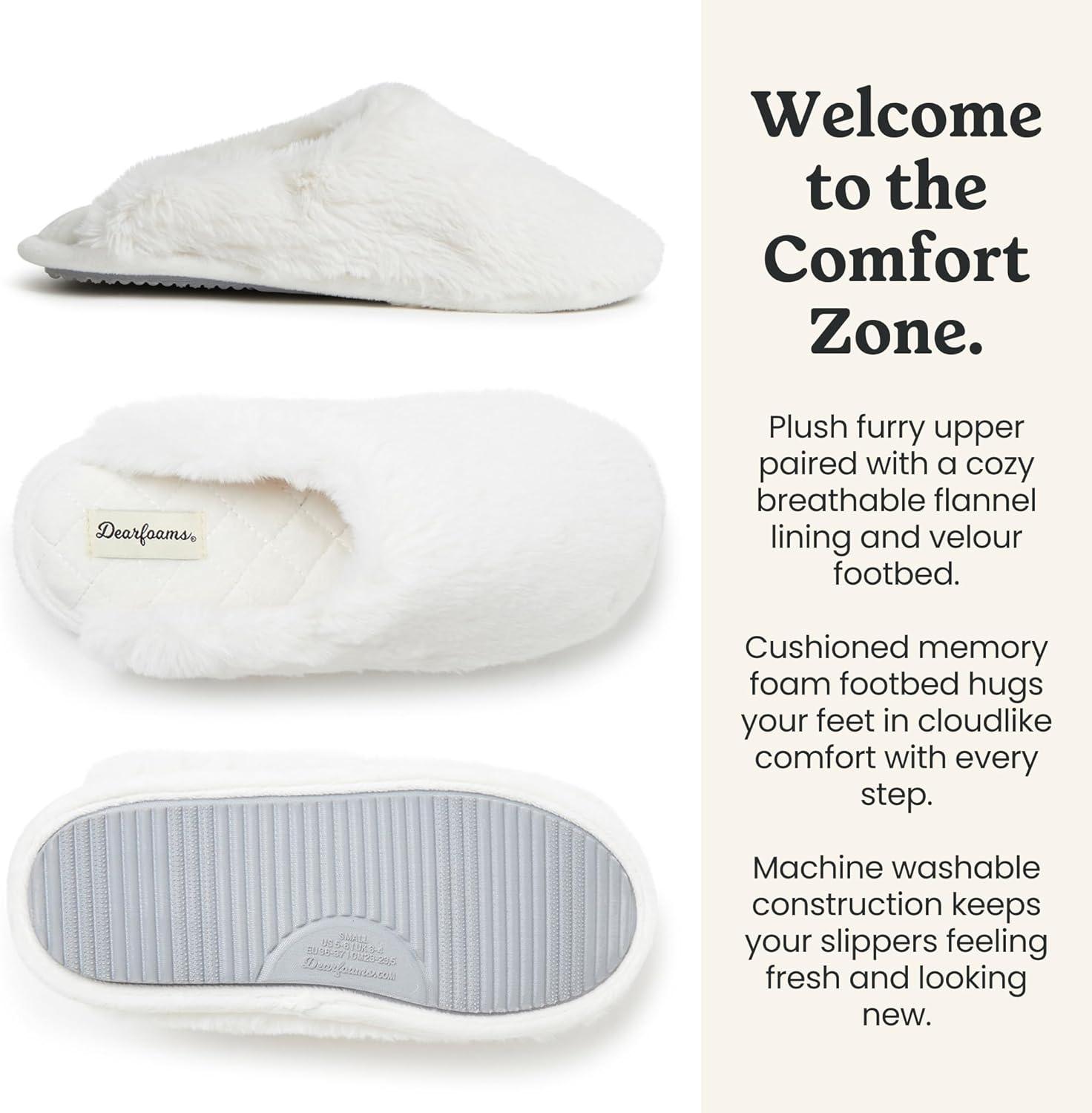 imageDearfoams Womens Bailey Plush Furry Scuff SlipperAlabaster