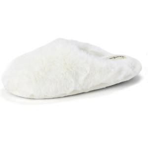 Dearfoams Women’s Bailey Plush Furry Scuff Slipper(Alabaster)