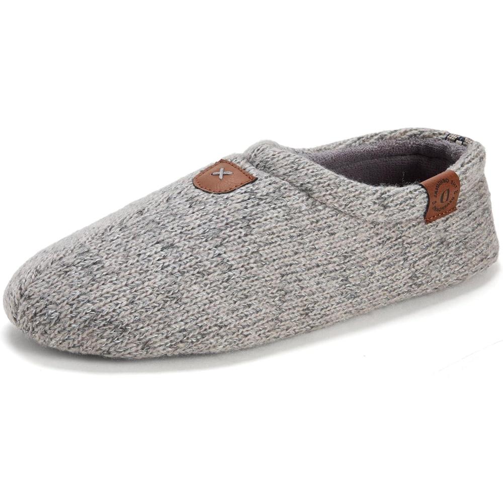 imageDearfoams mens Memory Foam Non Slip Knit Indoor Travel House Shoes Slipper Sock With Storage BagGrey Marled Knit