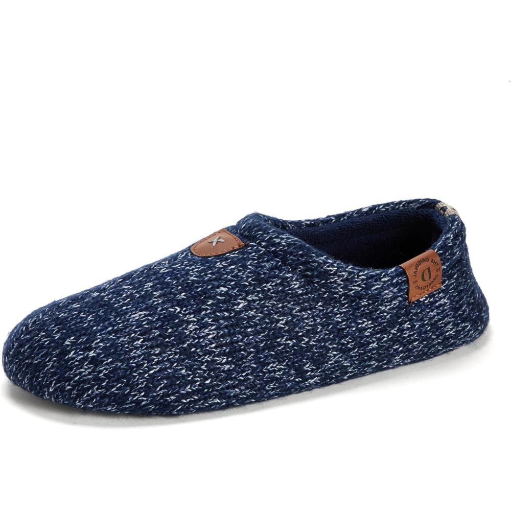 imageDearfoams mens Memory Foam Non Slip Knit Indoor Travel House Shoes Slipper Sock With Storage BagNavy Marled Knit
