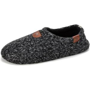Dearfoams mens Memory Foam Non Slip Knit Indoor Travel House Shoes Slipper Sock With Storage Bag(Black Marled Knit)