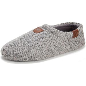 Dearfoams mens Memory Foam Non Slip Knit Indoor Travel House Shoes Slipper Sock With Storage Bag(Grey Marled Knit)