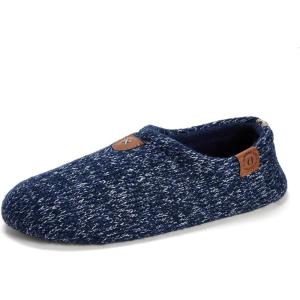 Dearfoams mens Memory Foam Non Slip Knit Indoor Travel House Shoes Slipper Sock With Storage Bag(Navy Marled Knit)