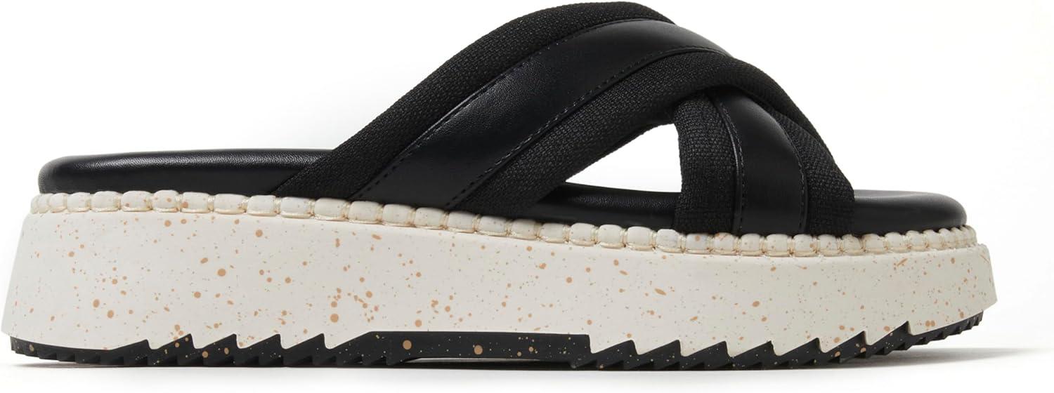 imageDearfoams Womens Daisy Comfortable Wedge Platform Slide SandalBlack