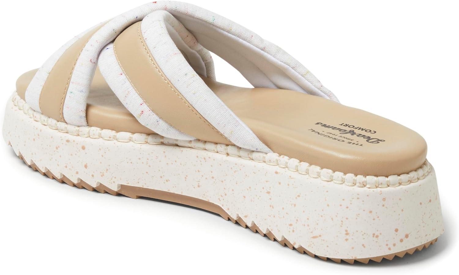 imageDearfoams Womens Daisy Comfortable Wedge Platform Slide SandalIvory