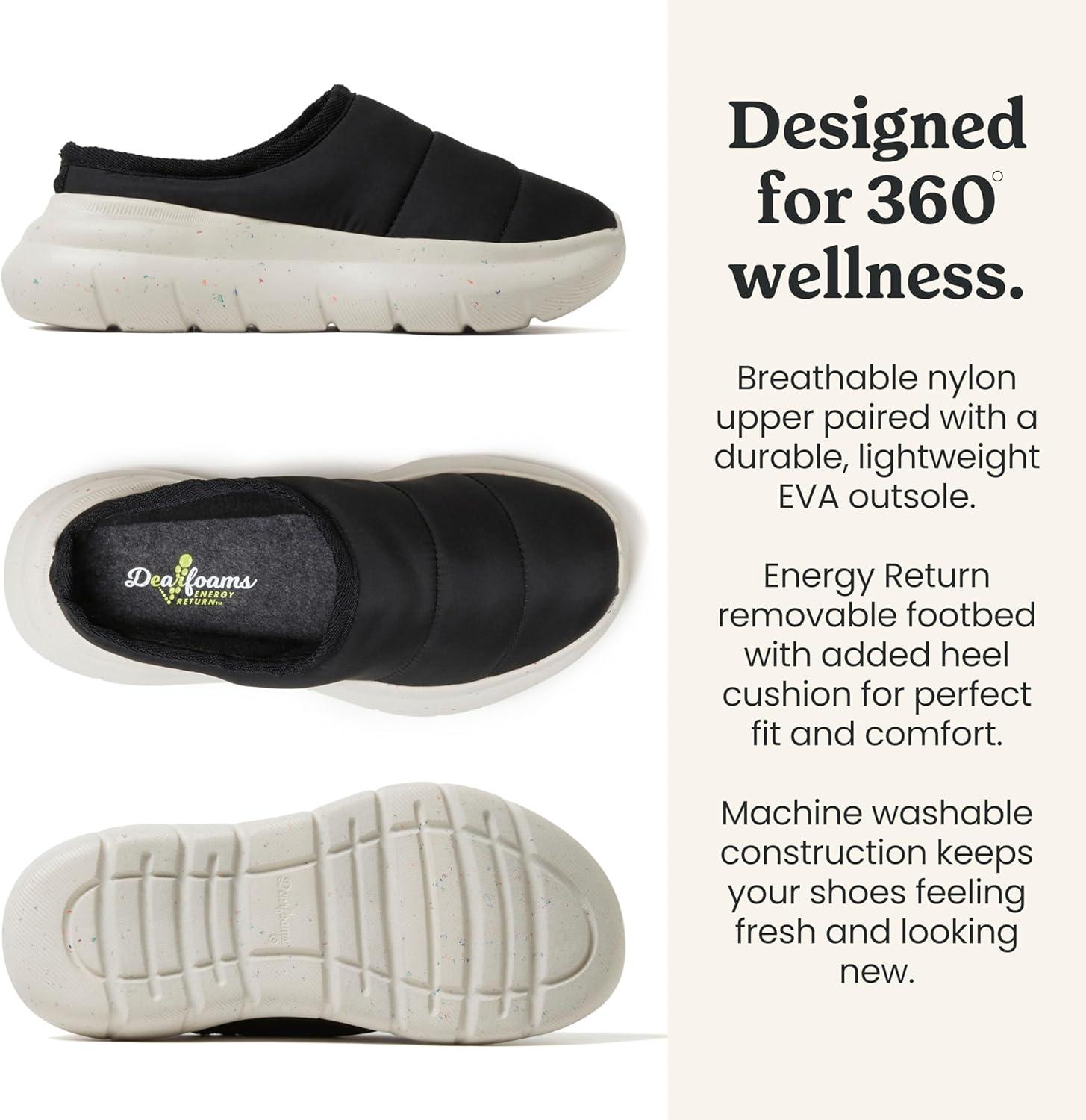 imageDearfoams womens Lightweight Quilted Puffy Nylon Energy Return Ontario Slip on MuleBlack