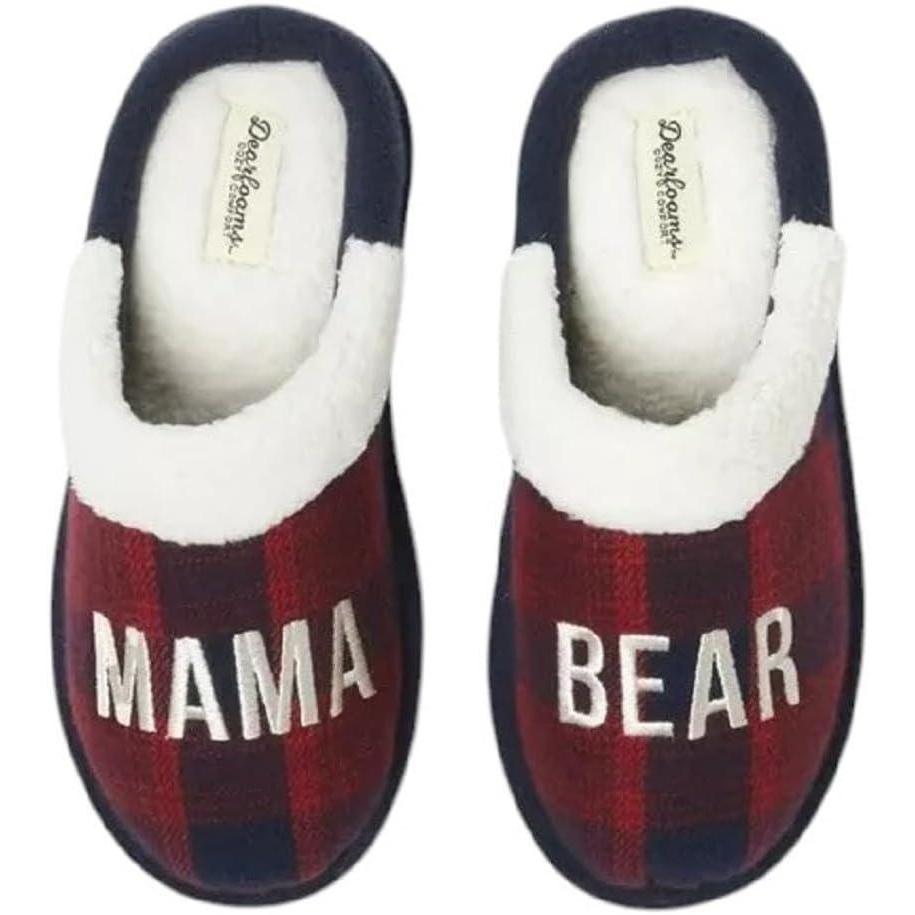 imageDearfoams Mama Bear Navy Buffalo Plaid Slippers Womens 56