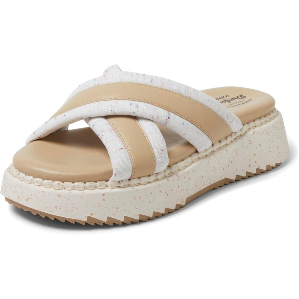 imageDearfoams Womens Daisy Comfortable Wedge Platform Slide SandalIvory