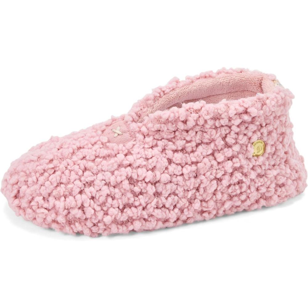imageDearfoams Womens Memory Foam Non Slip Sherpa Indoor Travel House Shoes Slipper Sock Bootie with Storage Bag Pale Mauve M