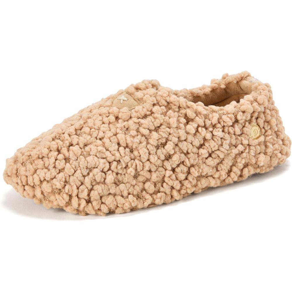 imageDearfoams womens Memory Foam Non Slip Sherpa Indoor Travel House Shoes Slipper Sock With Storage BagTan Sherpa