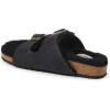 Dearfoams Women’s Fireside Tamworth Shearling Slide Sandal With Cork Footbed and Adjustable Buckles(Black)