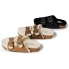 Dearfoams Women’s Fireside Tamworth Shearling Slide Sandal With Cork Footbed and Adjustable Buckles(Black)