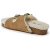 Dearfoams Women’s Fireside Tamworth Shearling Slide Sandal With Cork Footbed and Adjustable Buckles(Chestnut)