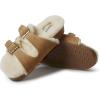 Dearfoams Women’s Fireside Tamworth Shearling Slide Sandal With Cork Footbed and Adjustable Buckles(Chestnut)