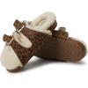 Dearfoams Women’s Fireside Tamworth Shearling Slide Sandal With Cork Footbed and Adjustable Buckles(Leopard)