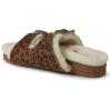 Dearfoams Women’s Fireside Tamworth Shearling Slide Sandal With Cork Footbed and Adjustable Buckles(Leopard)