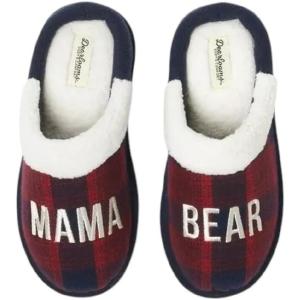 Dearfoams Mama Bear Navy Buffalo Plaid Slippers – Women’s 5-6