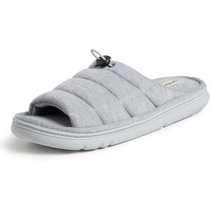 Dearfoams Men’s Adrian Quilted Memory Foam Sweatshirt Slide(Light Heather Grey)