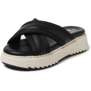 Dearfoams Women’s Daisy Comfortable Wedge Platform Slide Sandal(Black)