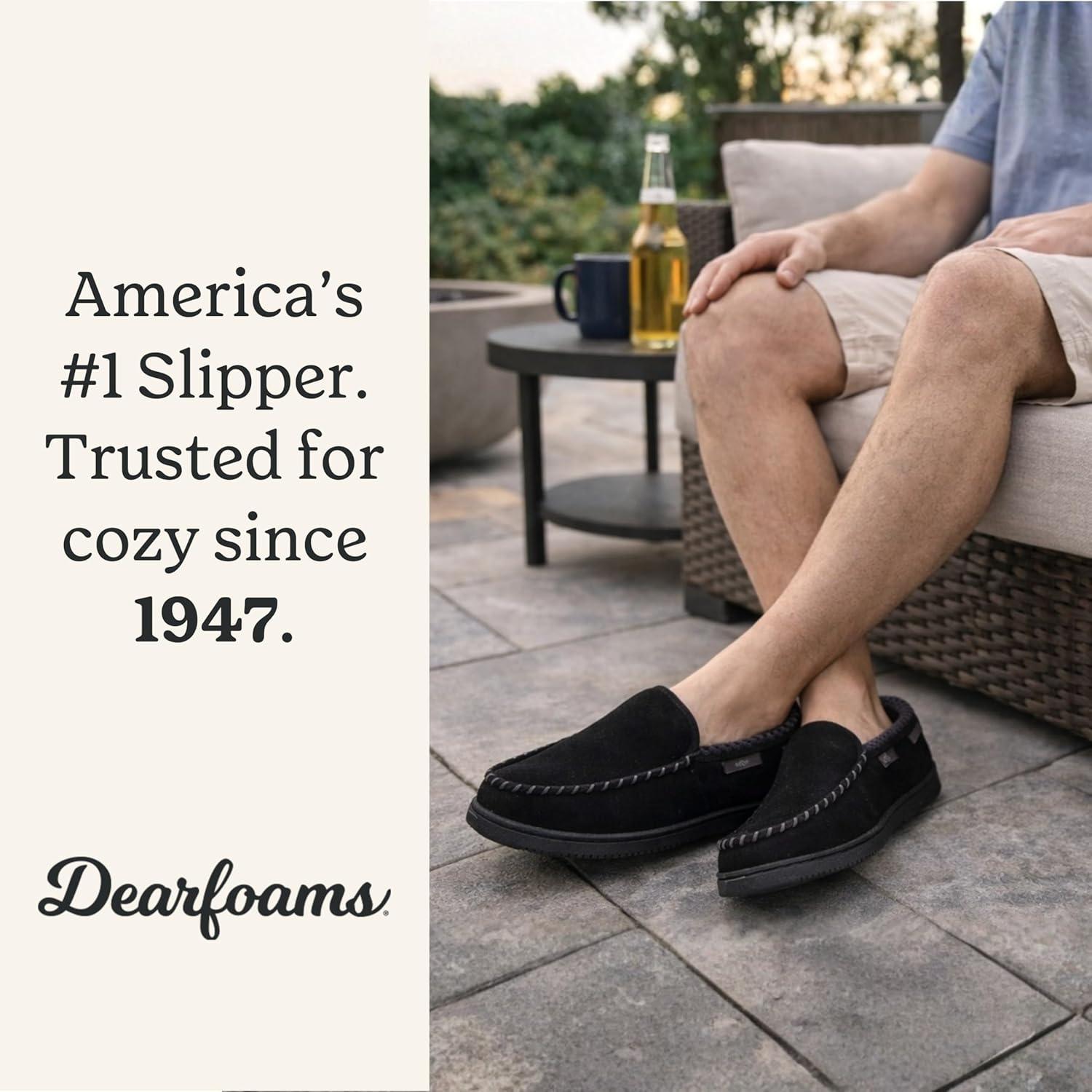 imageDearfoams Mens Keaton Memory Foam Indoor Outdoor Moccasin With Wide Widths SlipperBlack Microsuede