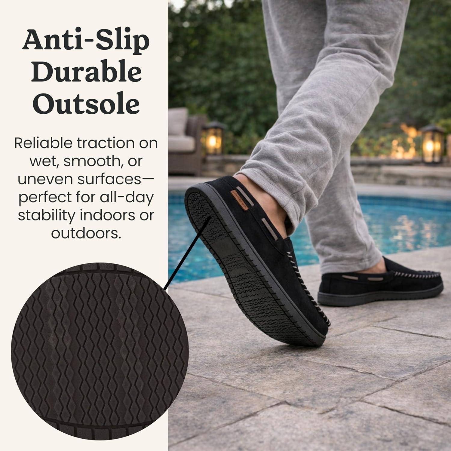 imageDearfoams Mens Keaton Memory Foam Indoor Outdoor Moccasin With Wide Widths SlipperBlack Perforated