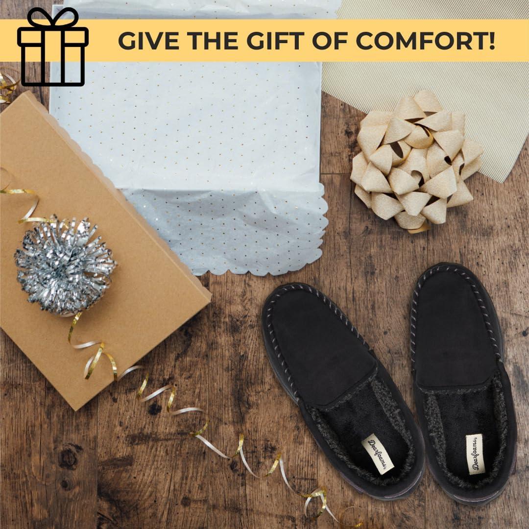 imageDearfoams Mens Keaton Memory Foam Indoor Outdoor Moccasin With Wide Widths SlipperBlack Twill