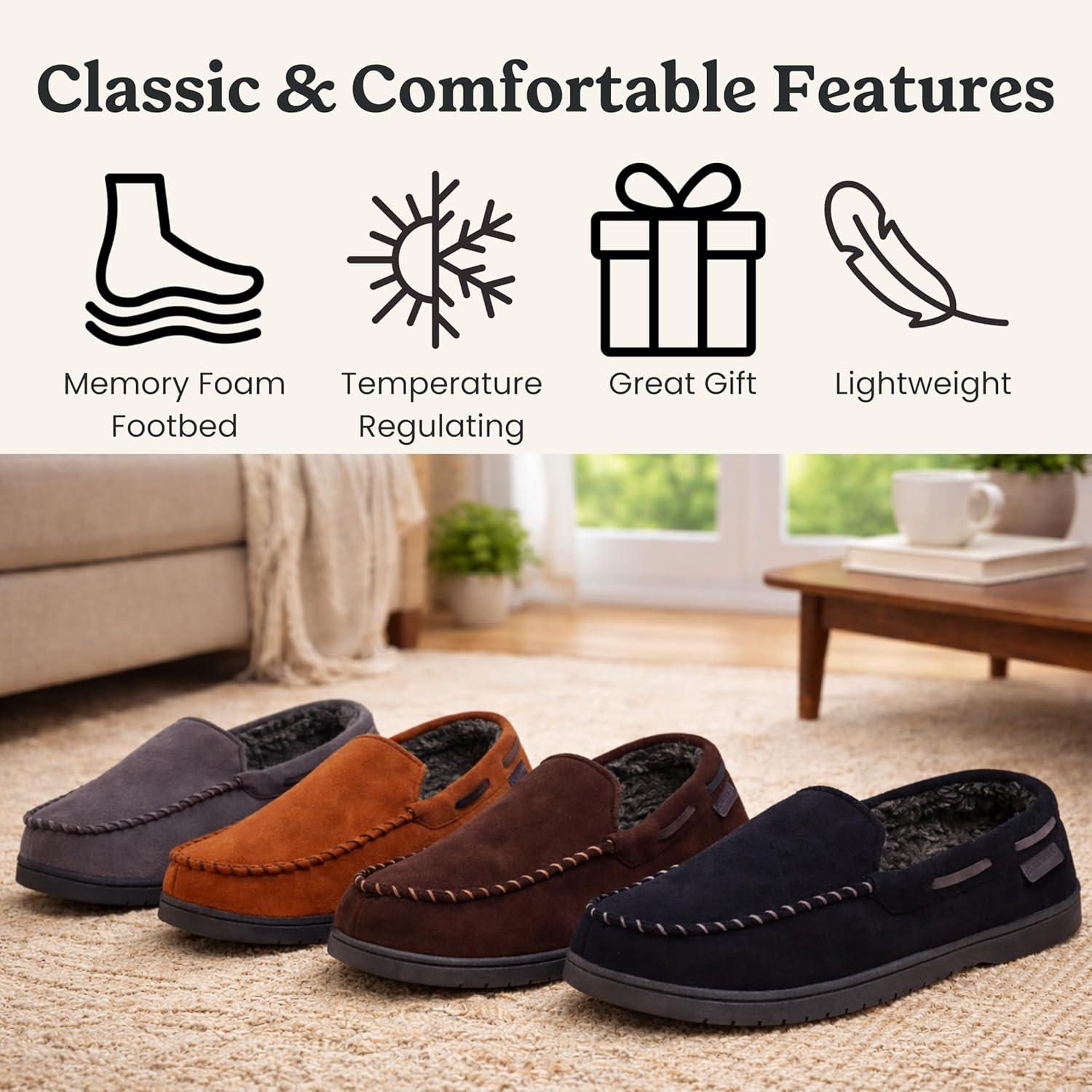 imageDearfoams Mens Keaton Memory Foam Indoor Outdoor Moccasin With Wide Widths SlipperCoffee Microsuede