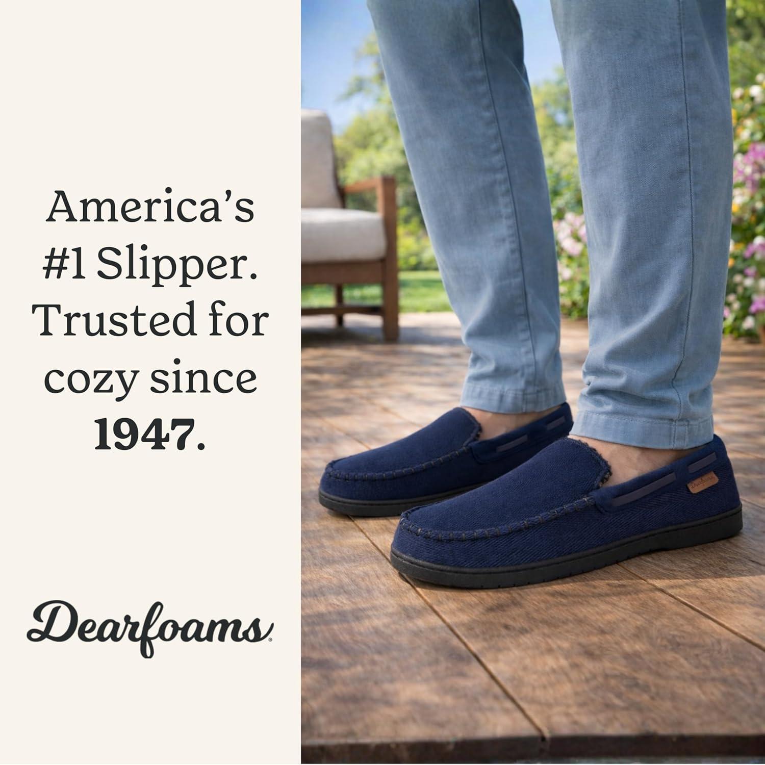 imageDearfoams Mens Keaton Memory Foam Indoor Outdoor Moccasin With Wide Widths SlipperNavy Twill