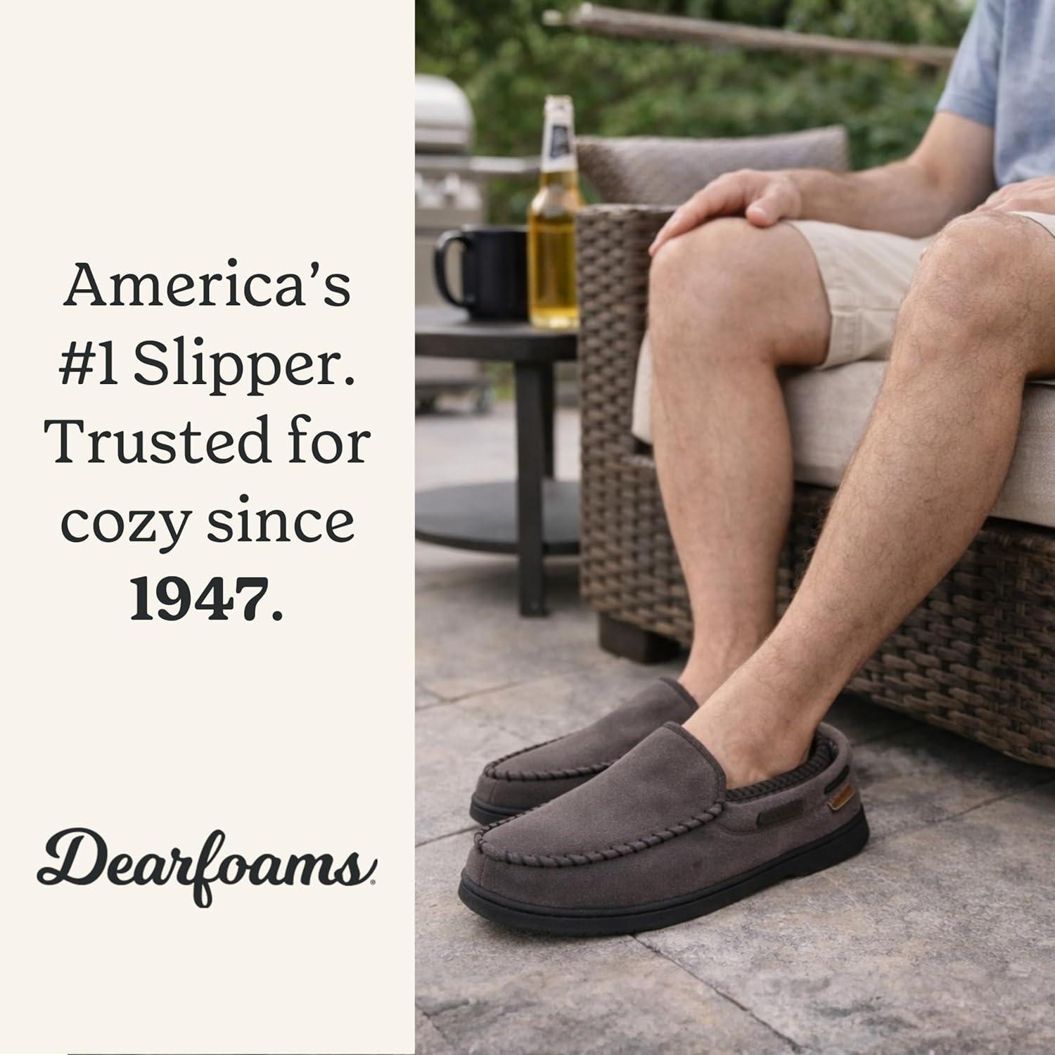 imageDearfoams Mens Keaton Memory Foam Indoor Outdoor Moccasin With Wide Widths SlipperPavement Microsuede